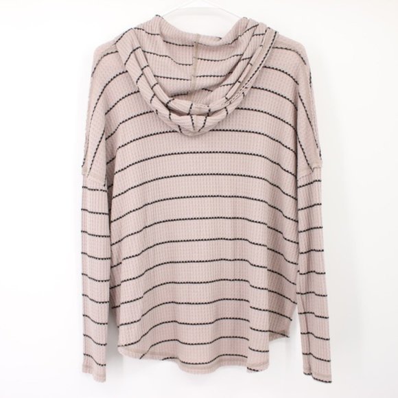 Billabong Waffle Knit Striped Beige Pullover Hooded Sweatshirt Surfer Size S - Picture 6 of 6